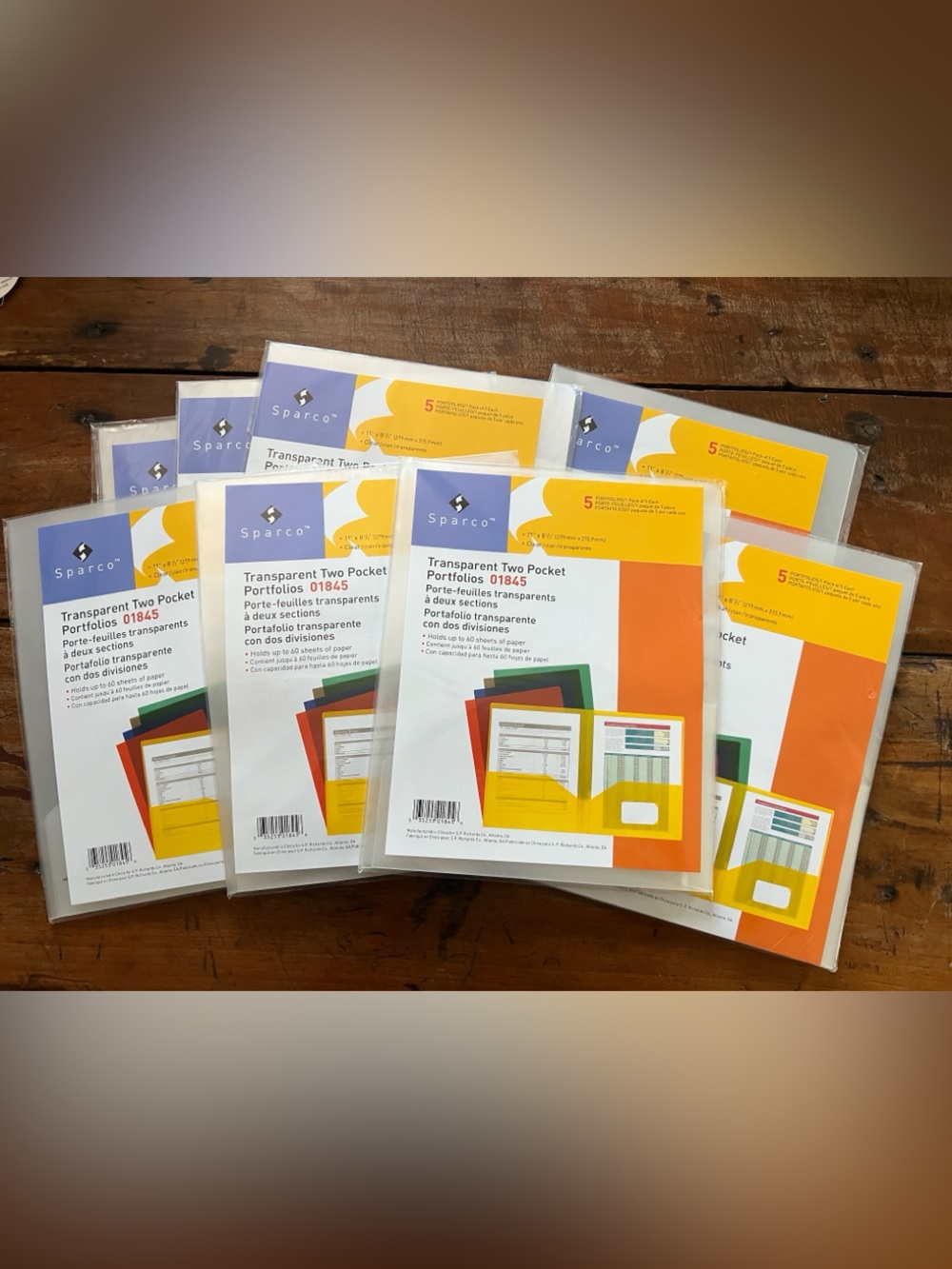 Sparco Clear Two-Pocket Plastic Folders - Transparent (8 packages w 5 folders)
